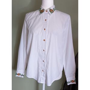 Karen Scott | Shirt White With Pumpkins Embroidered Fall Button Dawn Top Sz Smal